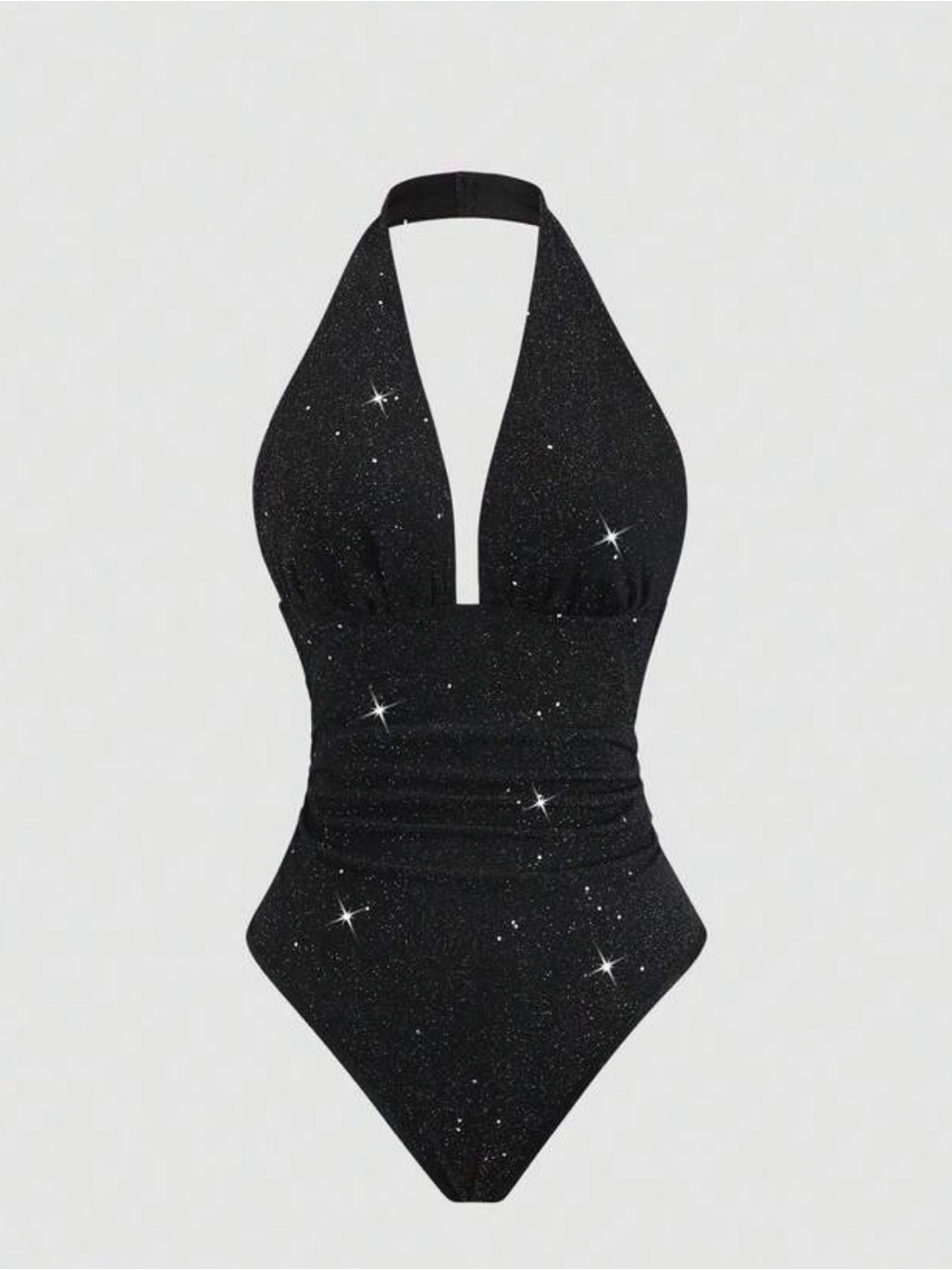 Black Sparkle Halter One-Piece Bodysuit